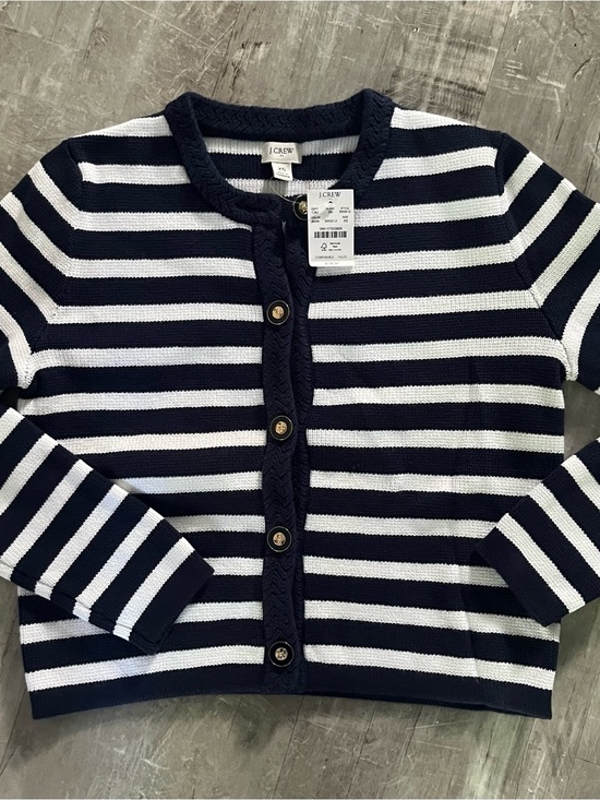 J. Crew Sweaters - J. Crew Navy and White Striped Button-Front Cardigan Sz XS NWT